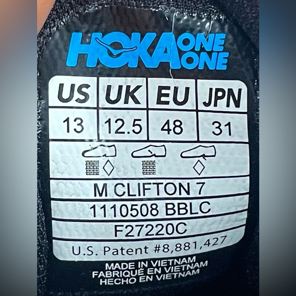 Hoka One One Clifton 7 Running Shoes Triple Black Men's Size 13 - Picture 6 of 9